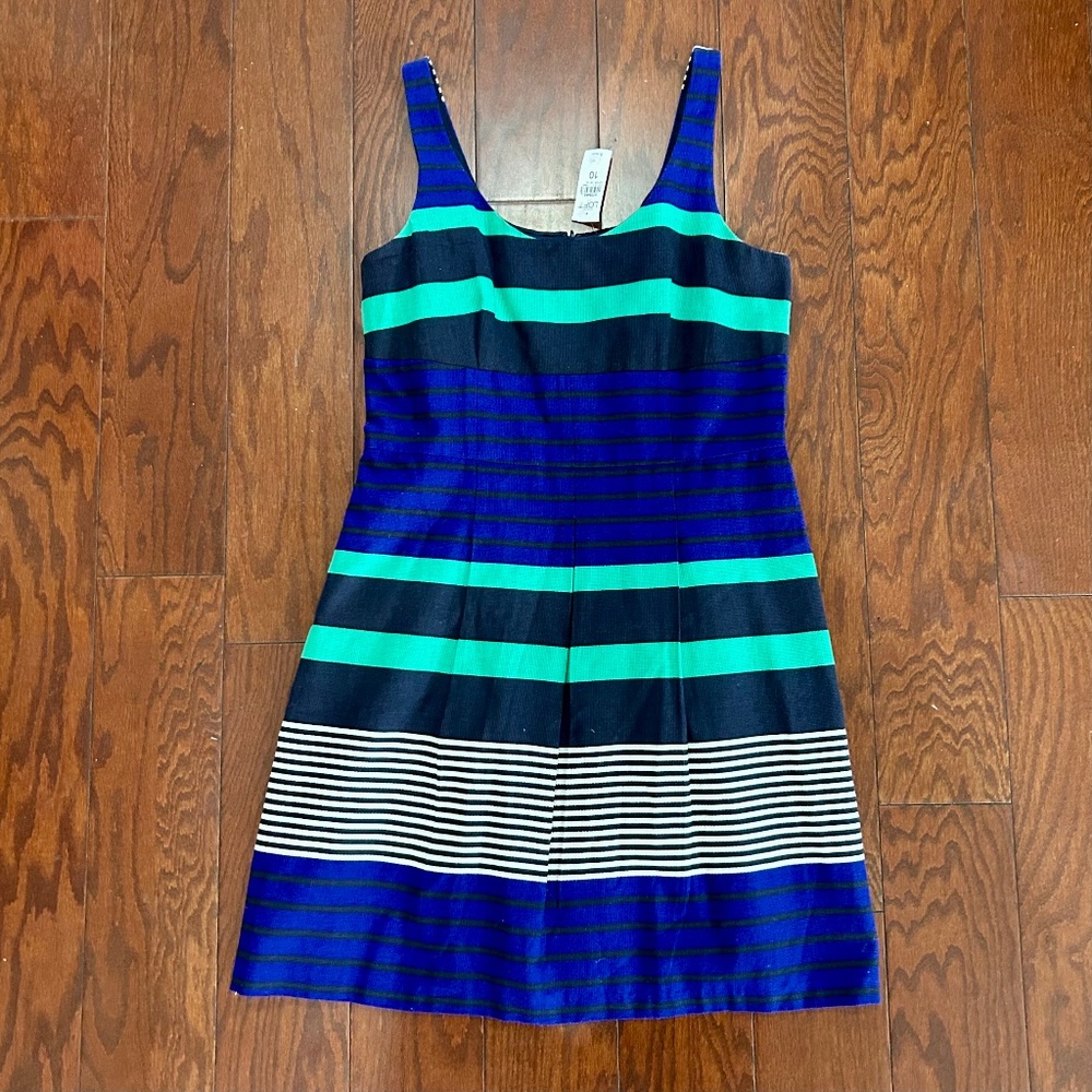 Ann Taylor LOFT shift dress stripes blue teal black white NWT mini sleeveless
